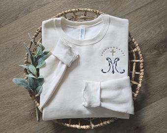 Catholic Mother's Gift - Custom Catholic Women's Clothing - Marian Monogram Women or Men Sweatshirt - Marian Devotion Apparel - Mother Mary