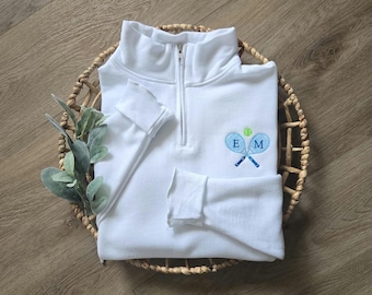 Monogram Tennis Quarter Zip Sweatshirt, Tennis Gift, Custom Tennis Sweater, Embroidered Tennis Gift for Women or Men, Tennis Team Sweatshirt