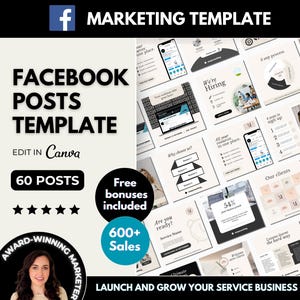 60 Facebook Posts Template Editable in Canva, Neutral FB Feed Content for Small Business, Aesthetic Social Media Business Templates Canva