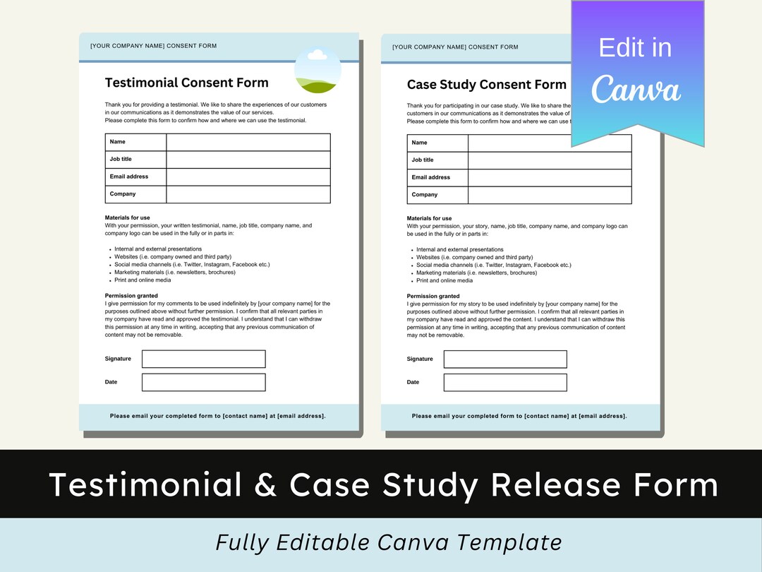 Testimonial Consent Form Template Client Agreement Case Study Etsy Testimonial Consent Form Template Client Agreement Case Study Etsy
