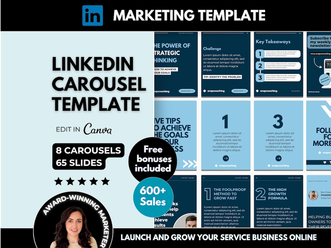 8 Linkedin Carousels Editable Canva Template, Blue Linkedin Ebook PDF ...