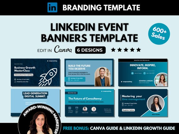 LinkedIn Event Banner Editable Canva Template, Webinar Cover Photo Template 6 Designs