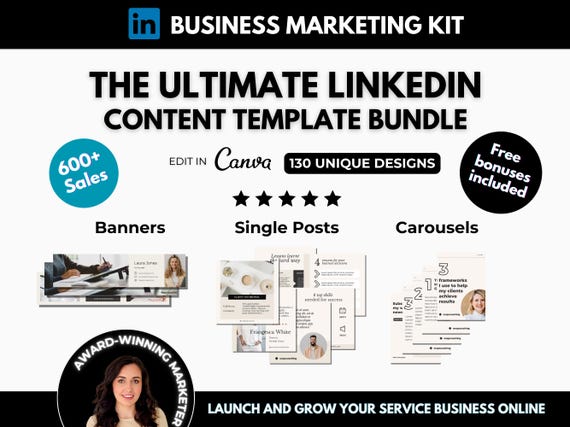 130 LinkedIn Content Canva Templates, Social Media Branding Kit for LinkedIn