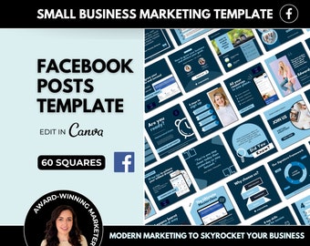 60 Facebook Posts Business Template, FB Group Engagement Content Blue, Branded Social Media Canva Marketing Template for Services Promotion