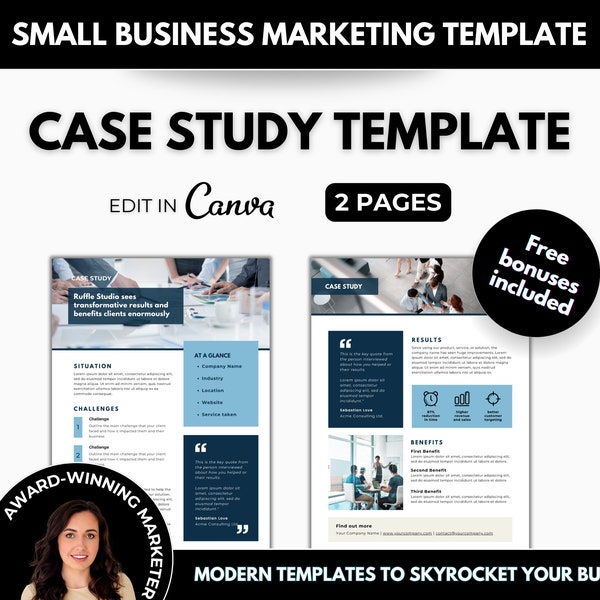 Plantilla Canva editable de estudio de caso, folleto de estudio de caso de cliente, historia de éxito de cliente personalizada PDF A4, plantilla de marketing empresarial Canva