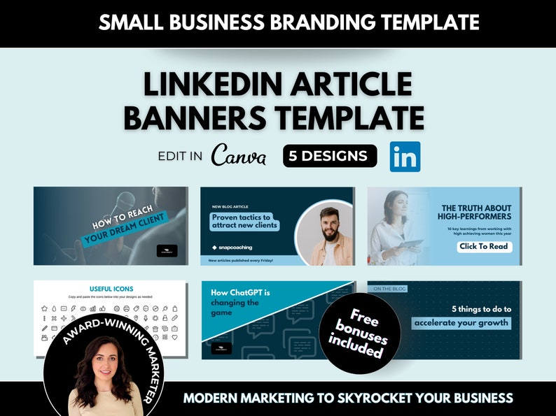 5 Linkedin Article Header Banners Editable Canva Template, Blue ...