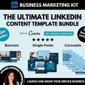 130 Editable LinkedIn Content Templates Canva, Social Media Business Branding, Blue Professional LinkedIn Profile Banners, Ebooks and Posts