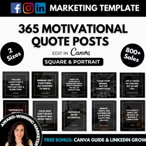 365 Motivational Quote Posts Editable Canva Template, Monochrome Inspirational Quote Images Canva, DFY Social Media Marketing Content Black