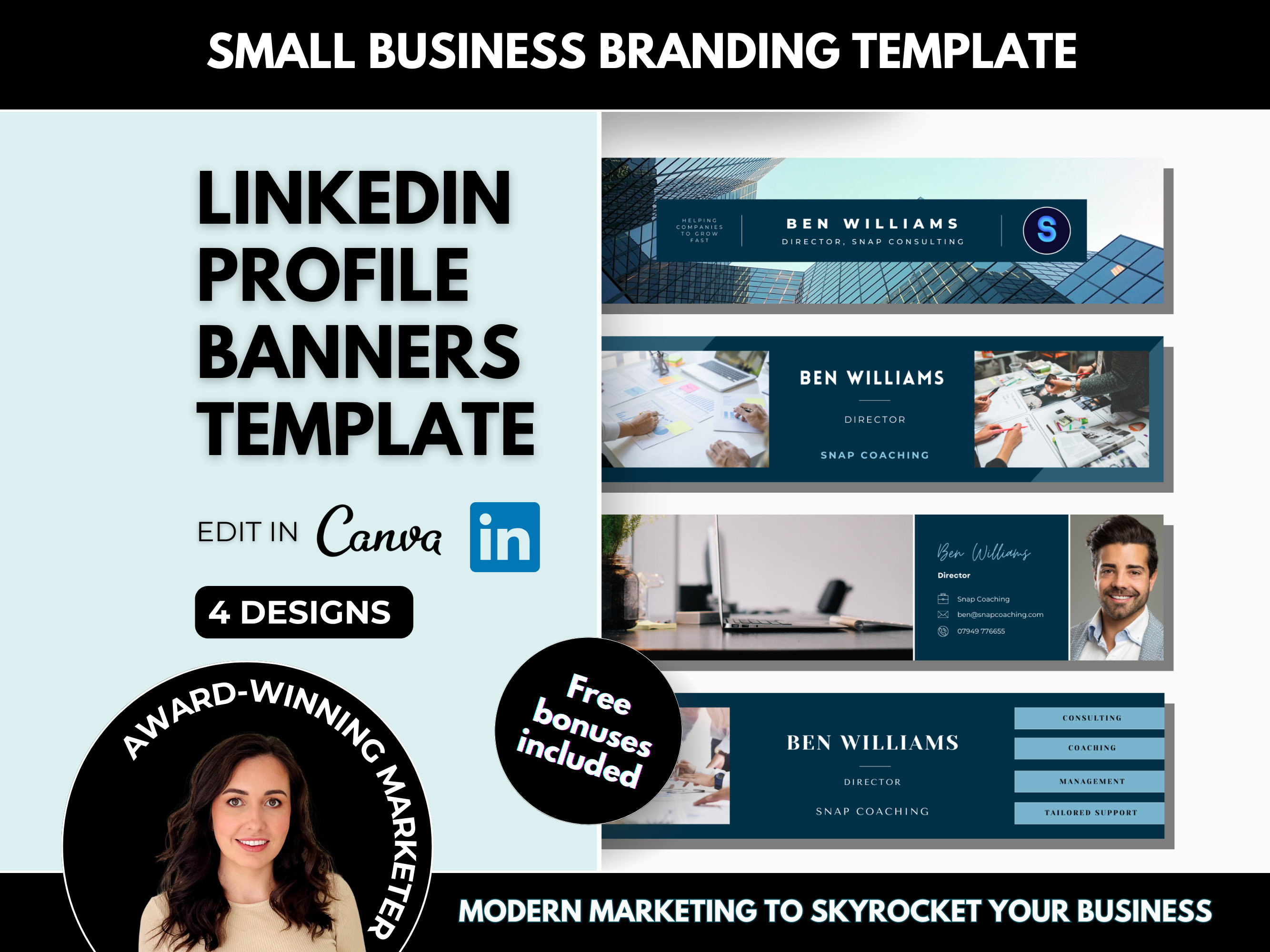 Editable Linkedin Profile Banners Canva Template Bundle, Blue Coaching ...