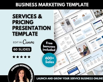 Services and Pricing Pitch Deck, Editable Canva Presentation Template, Client Proposal 60 Slides