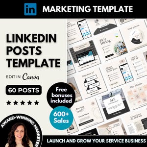 Plantilla de Canva editable de 60 publicaciones de LinkedIn, paquete de plantillas de contenido de LinkedIn para pequeñas empresas, publicaciones neutrales en redes sociales para marketing de servicios