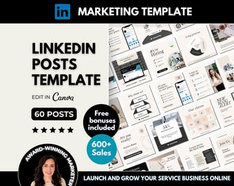 60 LinkedIn Posts Editable Canva Template, Small Business LinkedIn Content Template Bundle, Neutral Social Media Posts for Service Marketing