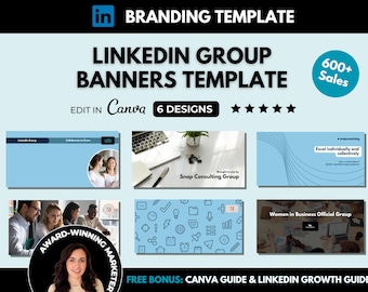 Può includere: Un modello di marketing digitale per banner di gruppo LinkedIn. Il modello presenta sei design diversi, tra cui uno striscione blu con il testo "Snap Consulting Group" e uno striscione blu con il testo "Excel individualmente e collettivamente".