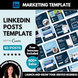 60 LinkedIn Post Business Templates Editable in Canva, Blue LinkedIn Content Carousel Templates, Small Business Social Media Marketing Posts