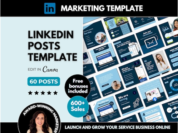 60 LinkedIn Post Templates, Social Media Content Posts Editable Canva Template
