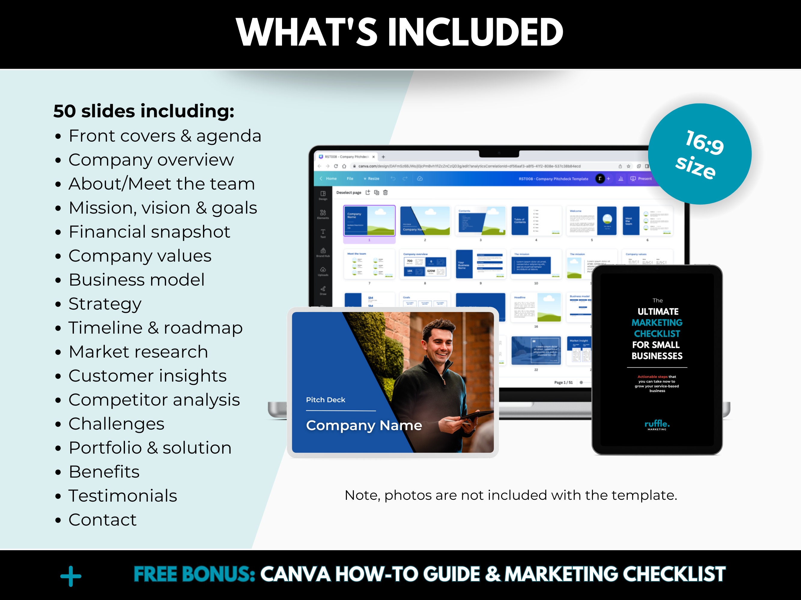 Business Pitch Deck Editable Canva Template for Start Ups, 50 Slides ...
