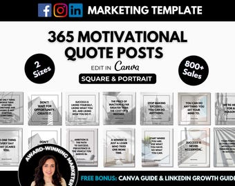 365 Motivational Quote Posts, Social Media Posts Editable Canva Template