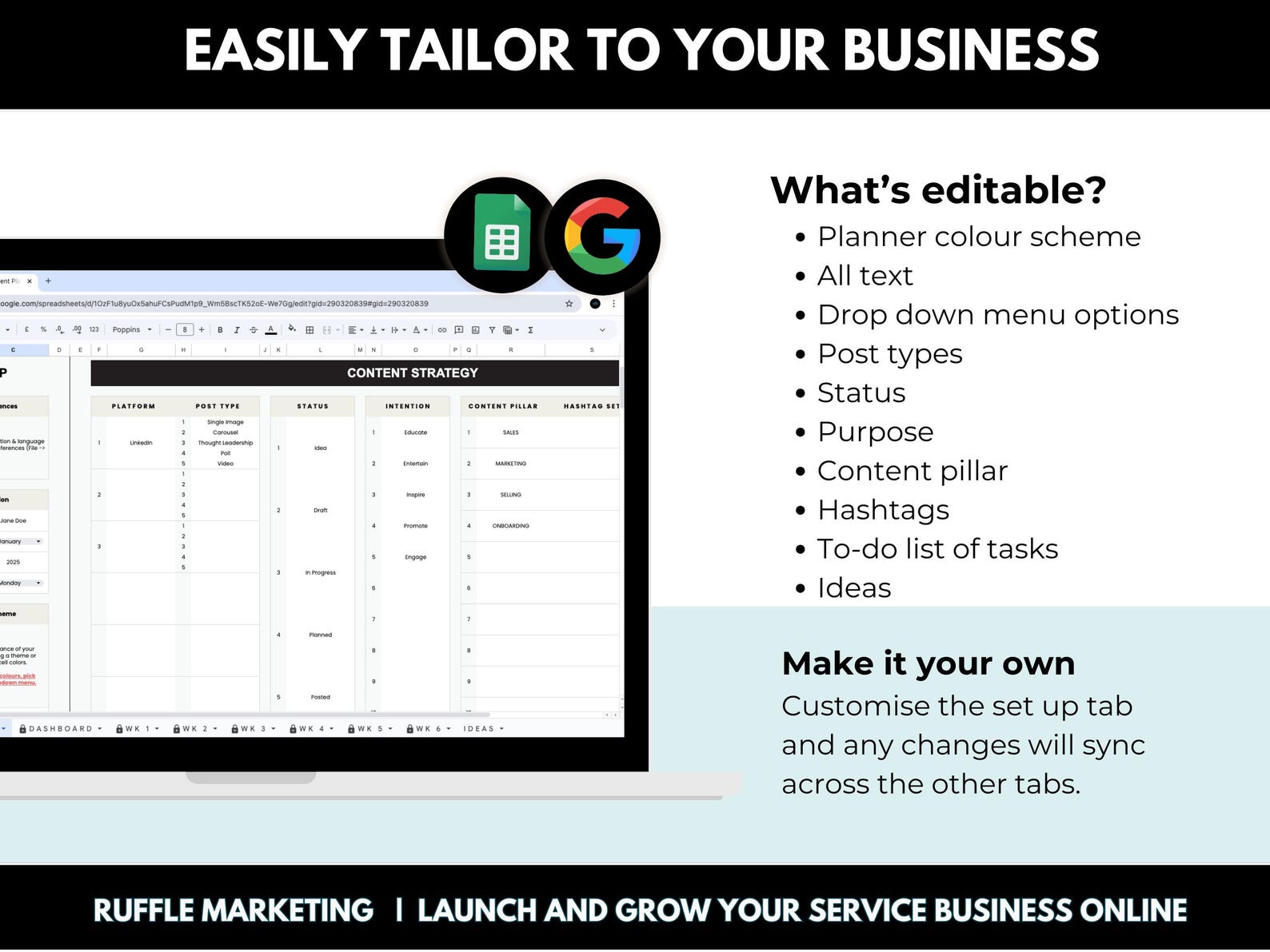 Linkedin Content Planner Spreadsheet Template, Linkedin Plan and ...