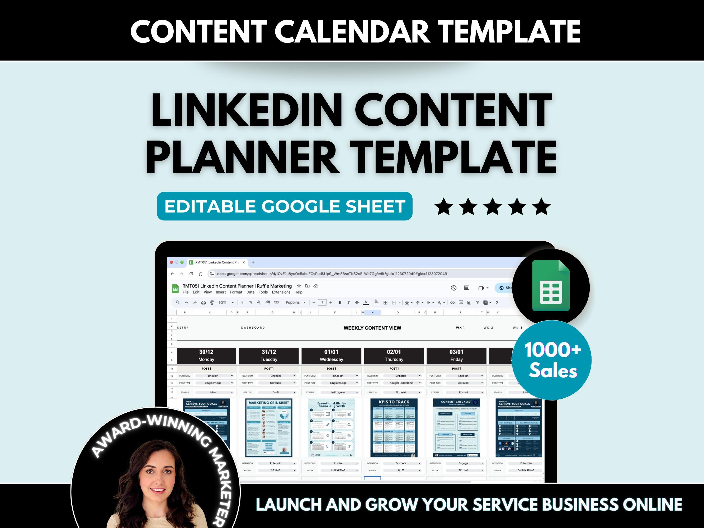 Linkedin Content Planner Spreadsheet Template, Linkedin Plan and ...