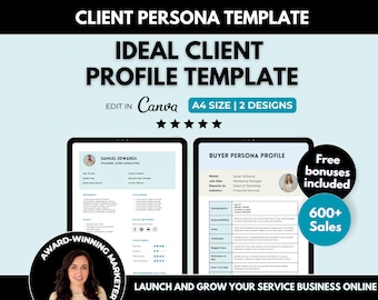 Ideal Client Profile Editable Canva Template, Editable Customer Avatar Worksheet to Find Your Niche