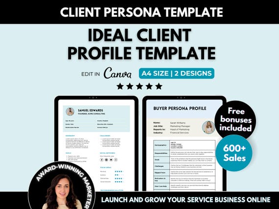 Ideal Client Profile Editable Canva Template, Editable Customer Avatar Worksheet to Find Your Niche
