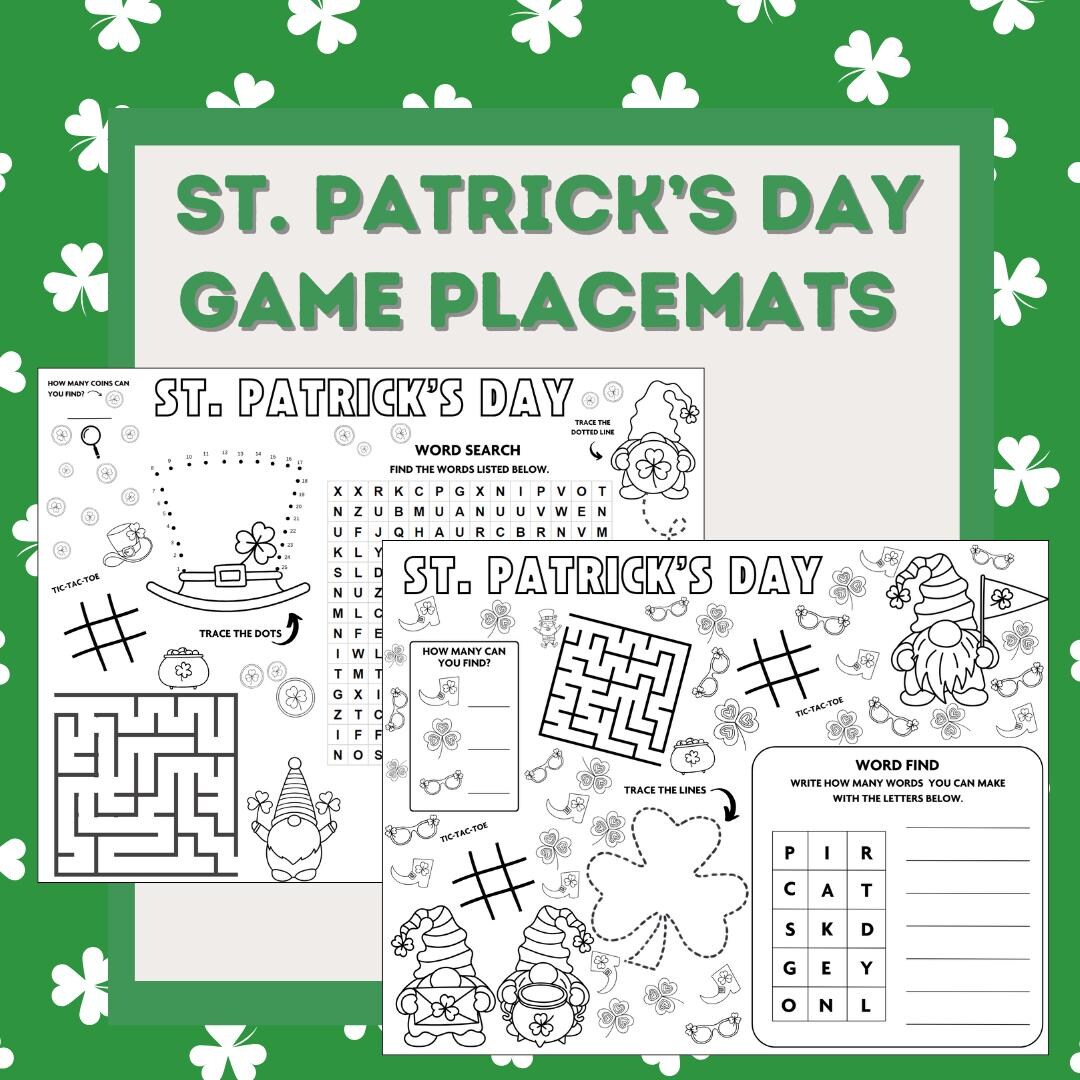 Set of 5 St. Patrick's Day Printable Games Coloring Placemats - Etsy