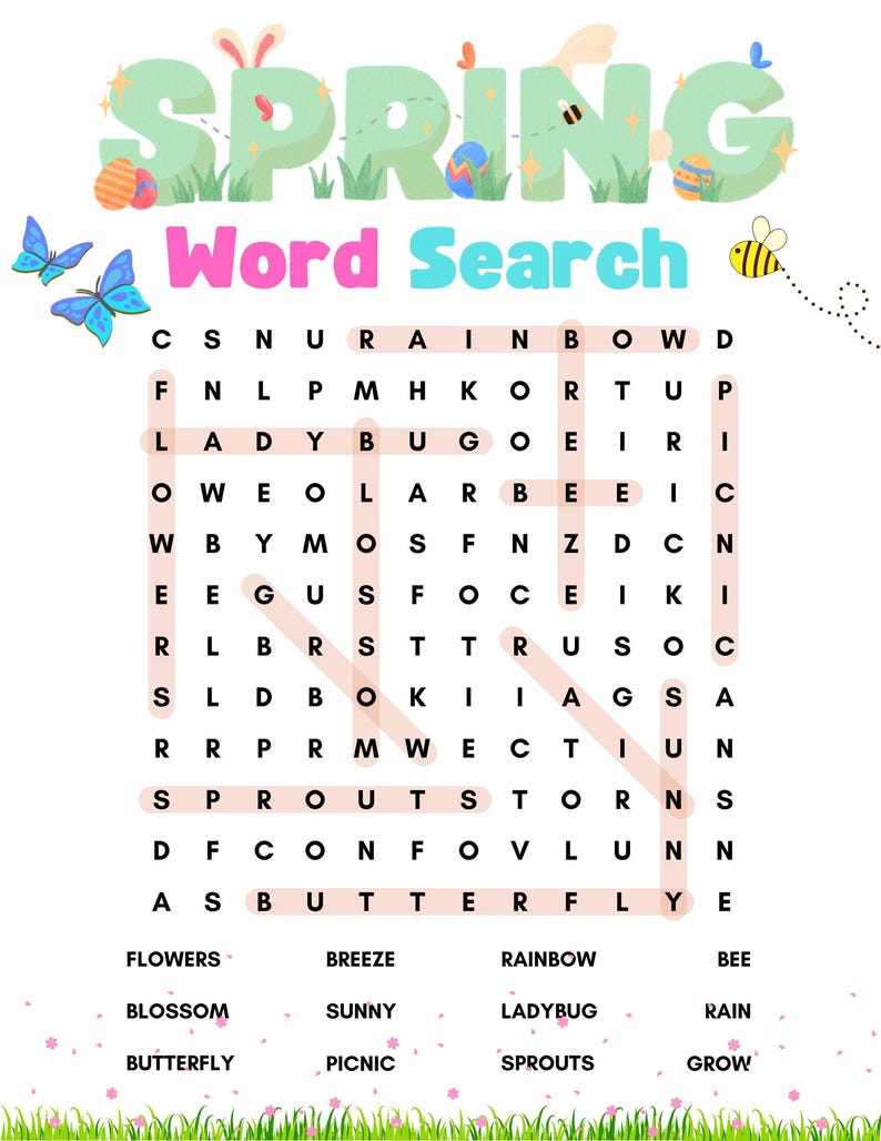 Spring Tea Word Search Printable Spring Word Search Game - Etsy