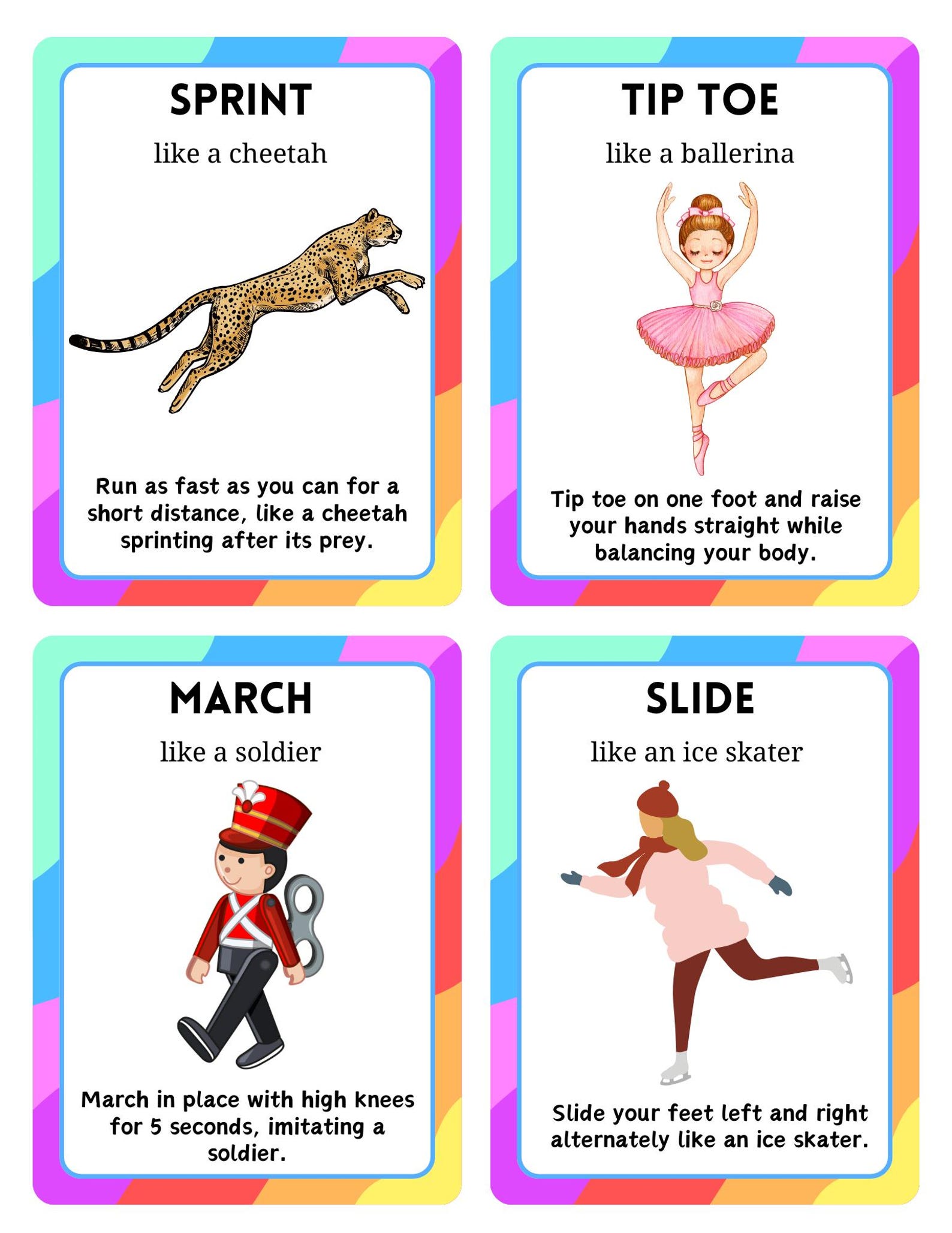 40 Fun Printable Movement Cards for Kids - Etsy