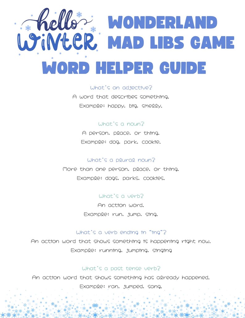 Printable Winter Mad Libs Game - Winter Wonderland - Etsy