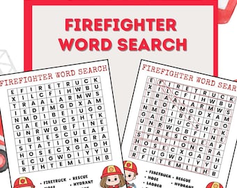 Printable Firefighter Word Search With Answer Key - Fun for Firefighter Party, Classroom or Quiet Activity
