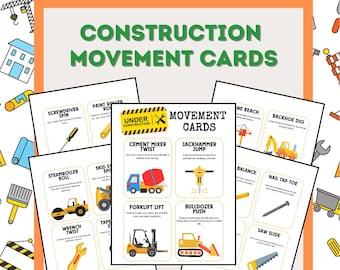 Printable Construction Themed Movement Cards - 20 Physical Activities for Kids