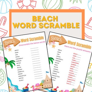 Printable Beach Word Scramble Puzzle Complete With Answer Key