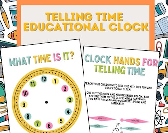 Printable Educational Clock Telling Time Worksheet - For Home, Classroom or Homeschool