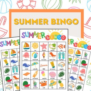 Printable Summer Bingo Game - Includes Calling Cards and Bingo Markerss