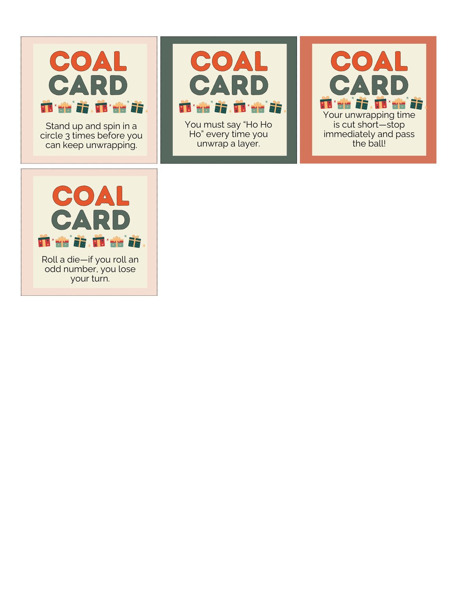 Christmas Saran Wrap Game With Challenge and Coal Cards - Etsy