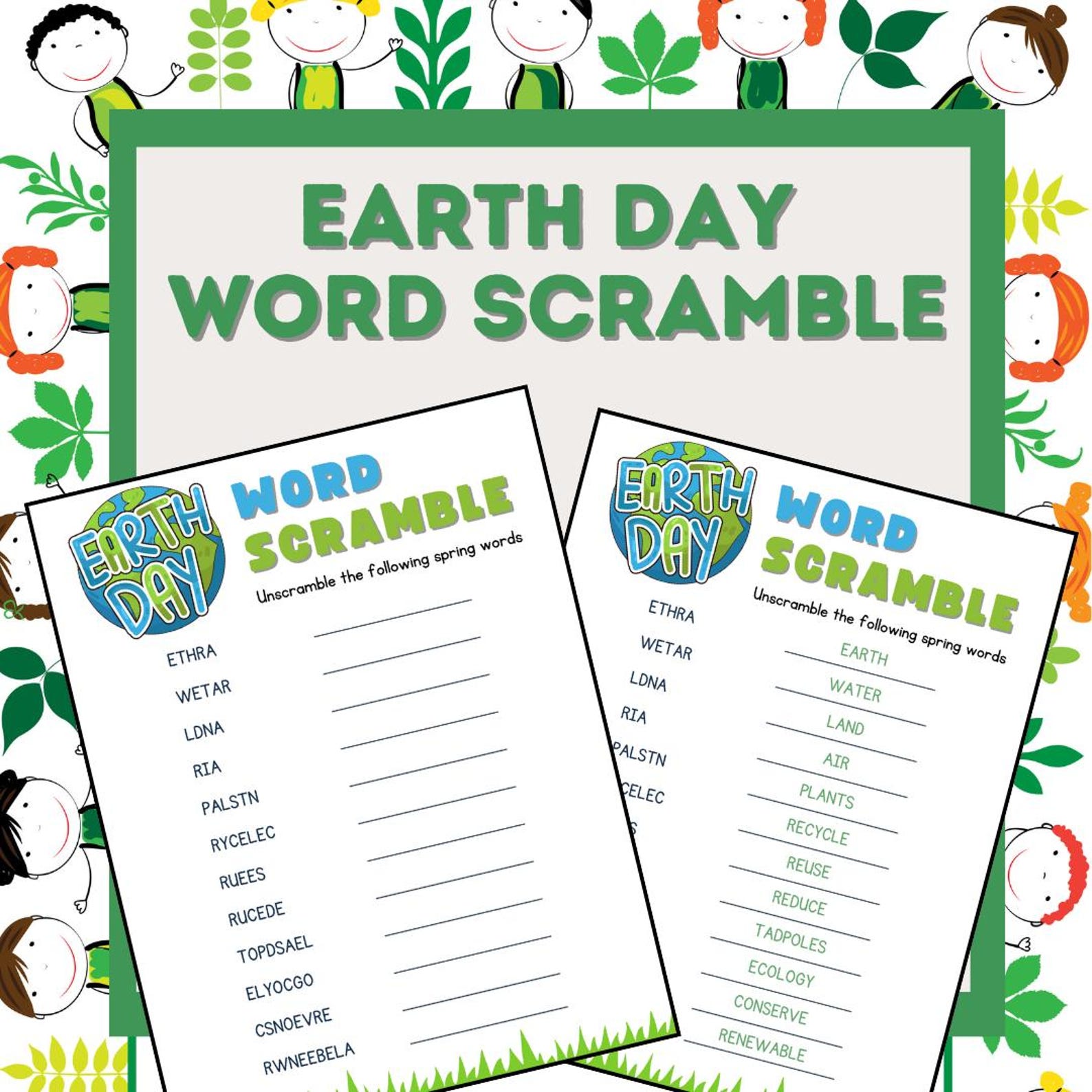 Printable Earth Day Word Scramble Puzzle With Answer Key - Etsy