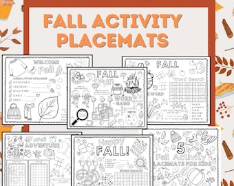 Kids Fall Activity Placemats - 6 Pages of Fall Games, Fall Coloring & More