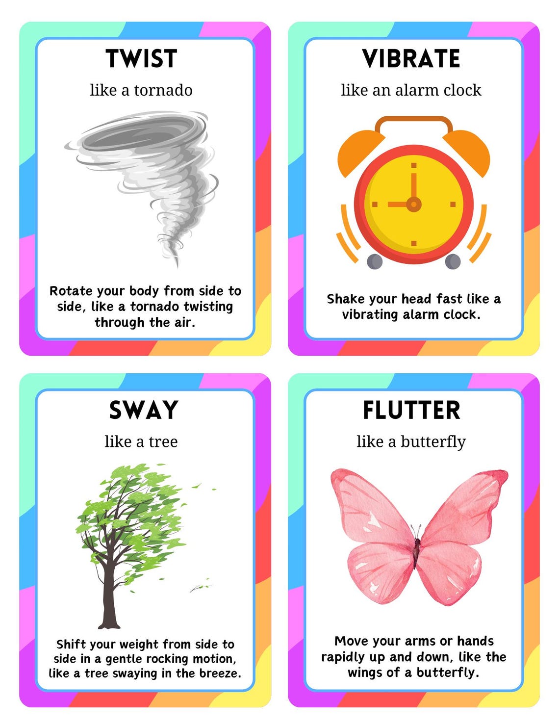 40 Fun Printable Movement Cards for Kids - Etsy