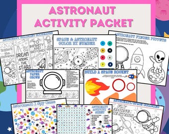 Printable Astronaut Space Games Bundle - 10 Pages Including Word Search, Games, Coloring & More