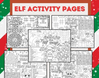 5 Printable Christmas Elf Activity Sheets - Includes Games, Coloring, Puzzles and More With Answer Key