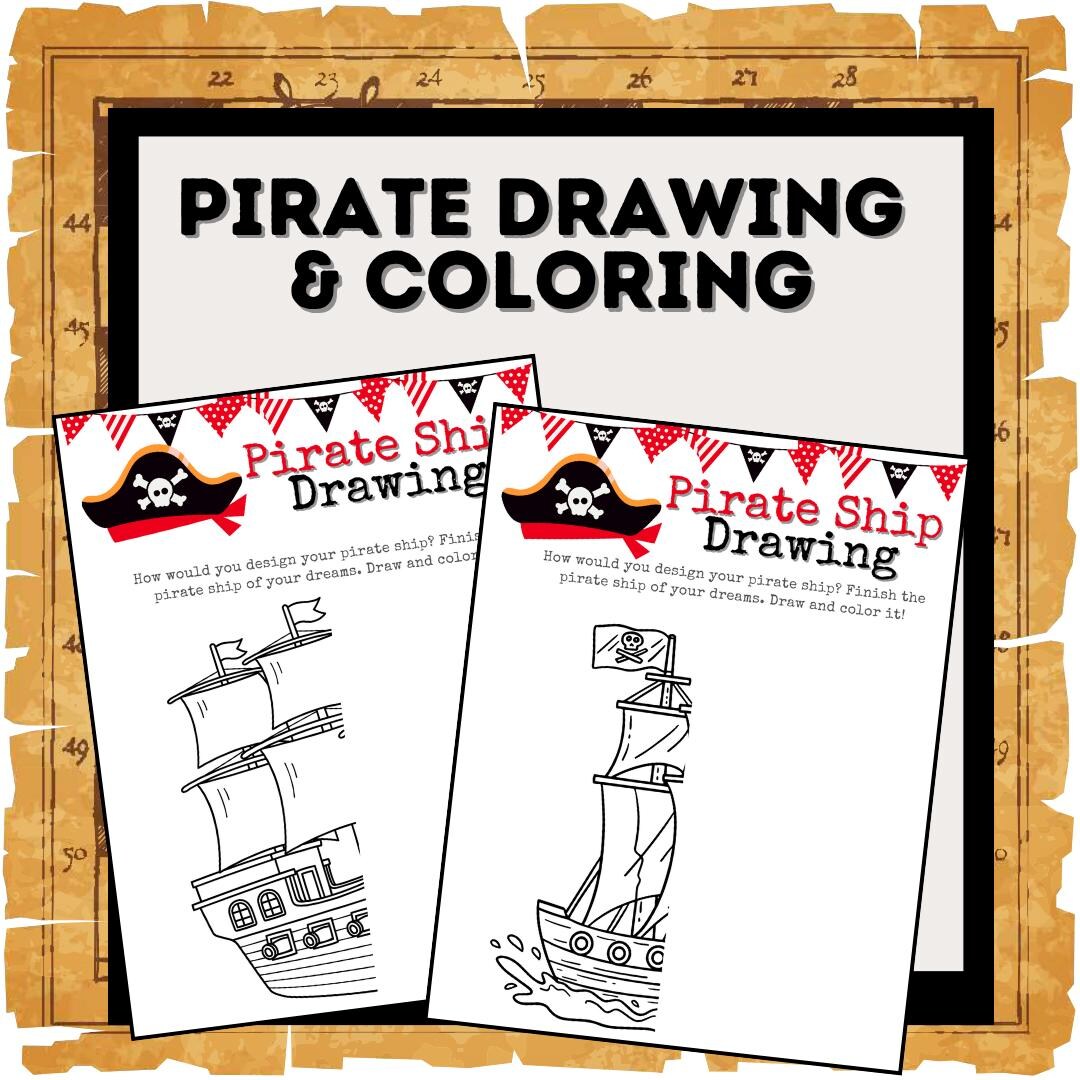 Pirate Ship Drawing and Coloring Activity - Cute Pirate Coloring Pages ...