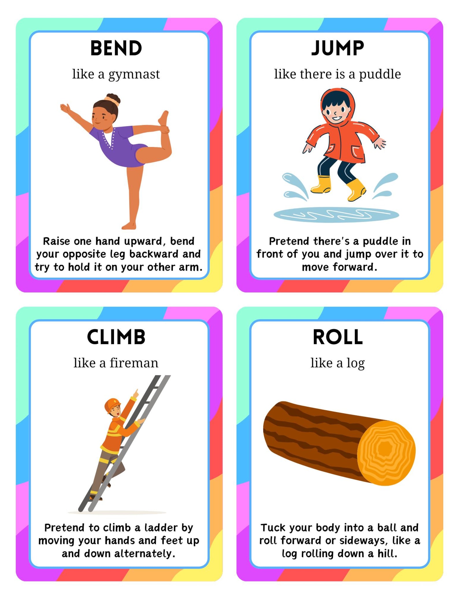40 Fun Printable Movement Cards for Kids - Etsy