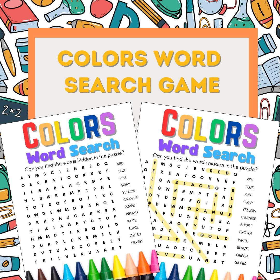 Printable Colors Word Search With Answer Key - Etsy