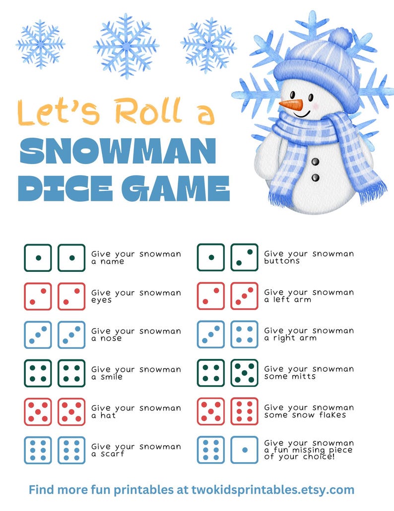 Printable Roll a Snowman Game - Etsy