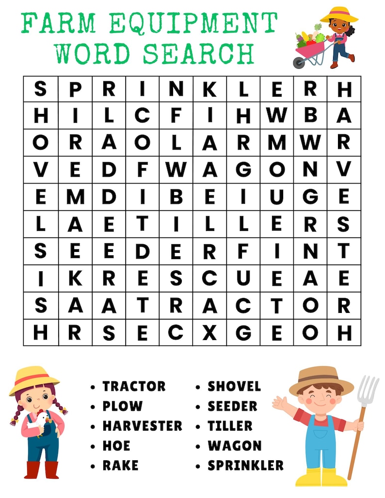 Printable Farm Equipment Word Search and Answer Key - Etsy