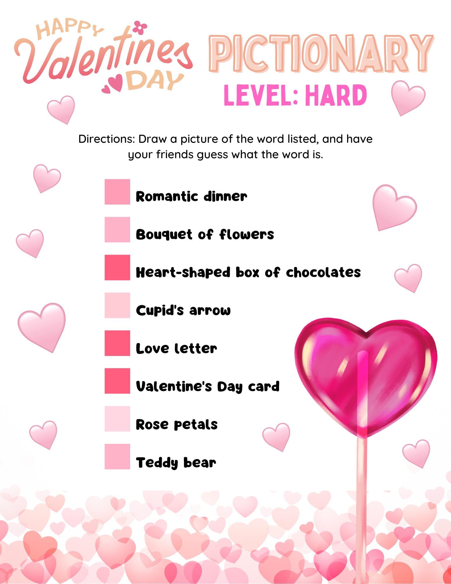 Printable Valentine's Day Pictionary Game - Etsy