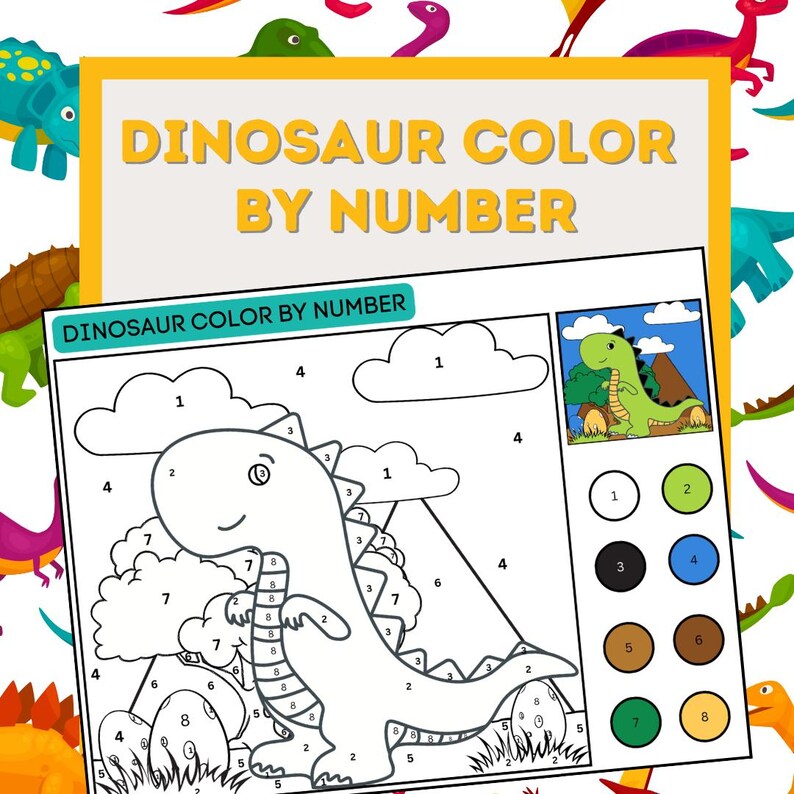 Printable Color by Number Dinosaur Coloring Page - Etsy