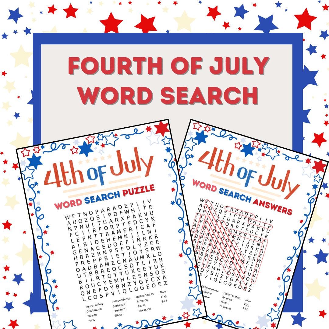 Printable Fourth of July Word Search Puzzle Complete With Answer Key - Etsy