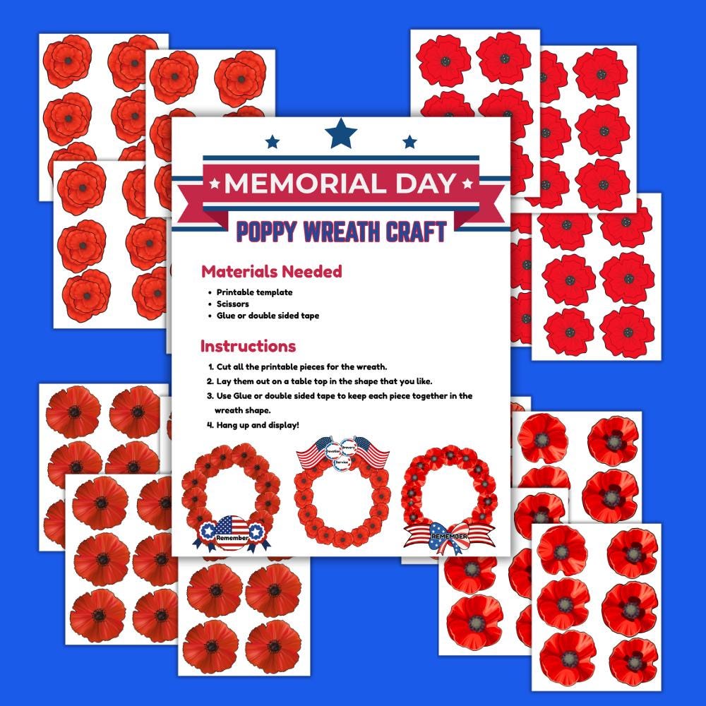 Printable Poppy Wreath Craft for Memorial Day for Kids or Adults - Etsy