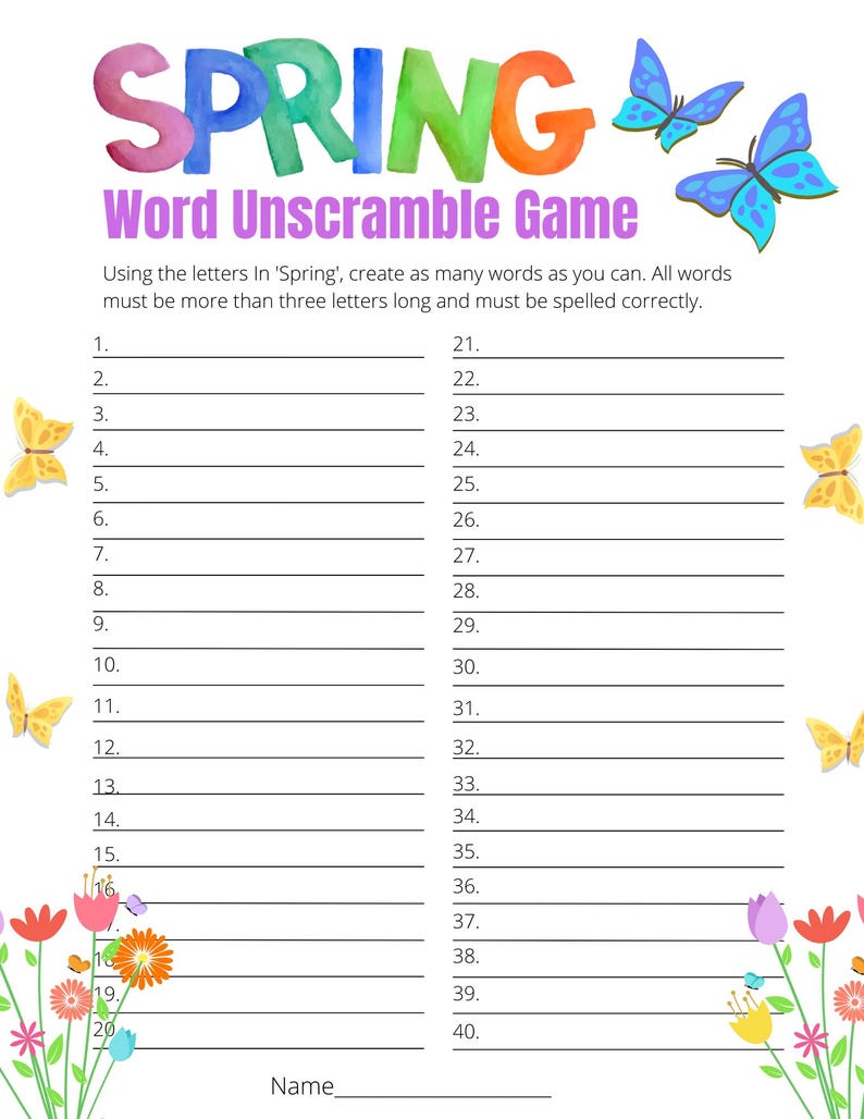 Printable Spring Word Unscramble Game - Etsy